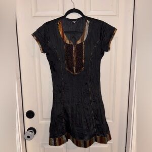 Gemini Girls Fashion XXL Black Crinkle Tunic Dress Embroidered Sequin Beaded